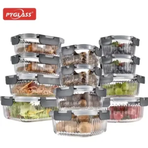 12 Packs Custom Airtight Glass Containers Set | Personalized Food Storage Containers Bulk | OEM Manufacturer | PYGLASS