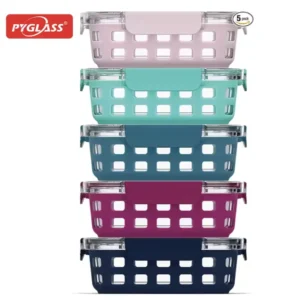 Glass Food Storage Container with Silicone Sleeve 5-Pack Set | Bulk Wholesale & Custom OEM Factory – PYGLASS