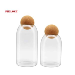High Borosilicate Glass Storage Jar with Wood Lid Cork Ball Stopper Lid